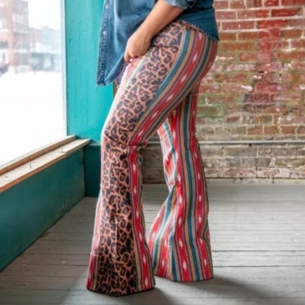 L&B brand Aztec and leopard Flare Pants